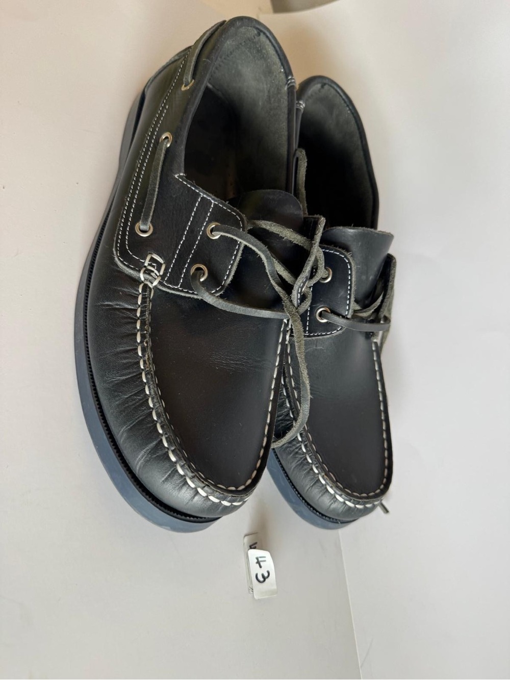 Men's Black Leather Boat Shoes - Classic Moc Toe Lace-Up